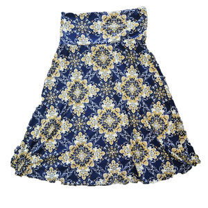 Colette Skirt Blue Yellow Medallion Print Fit Flare Pull On Women's Size XS NEW